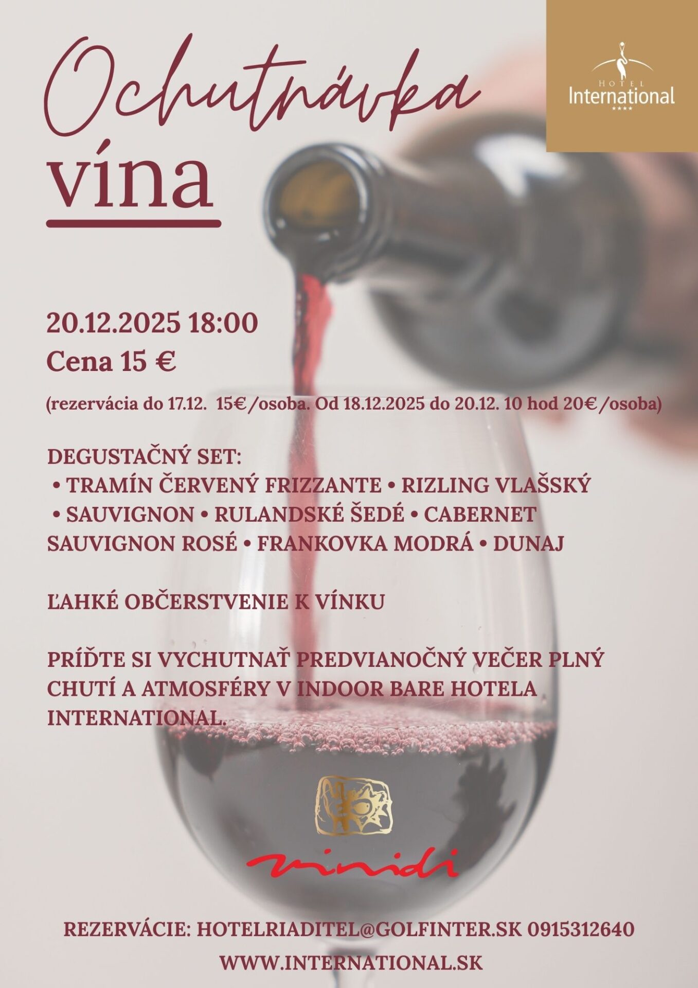 Ochutnávka vín VINIDI – 20.12.2025 o 18:00