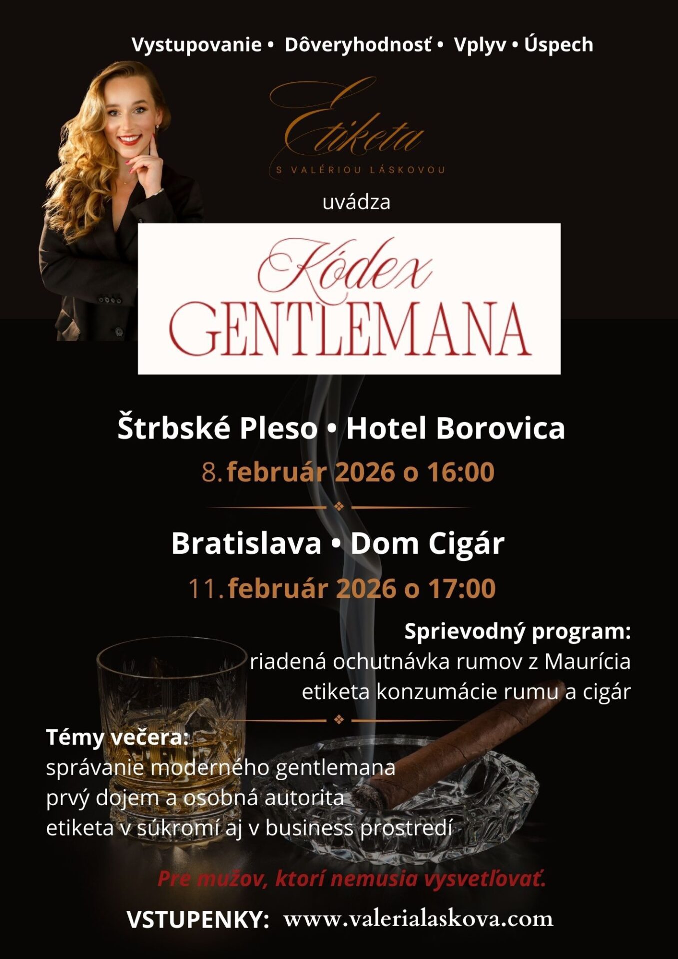 ZRUŠENÉ Kurz etikety – Kódex gentlemana + ochutnávka rumov a cigár